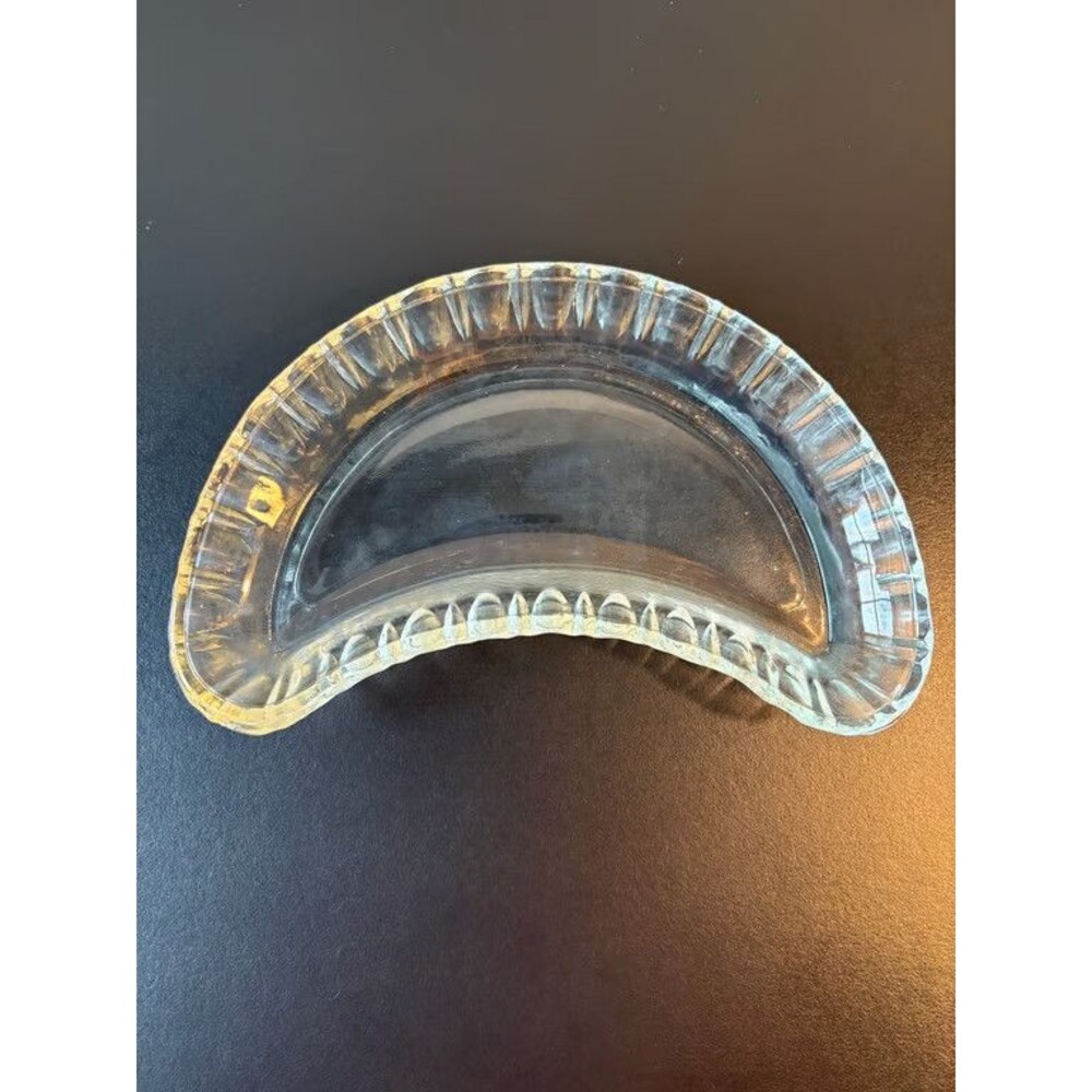 8 Crescent Glass Bone Dishes Side Salad Ribbed Rim Vintage Tableware Lot